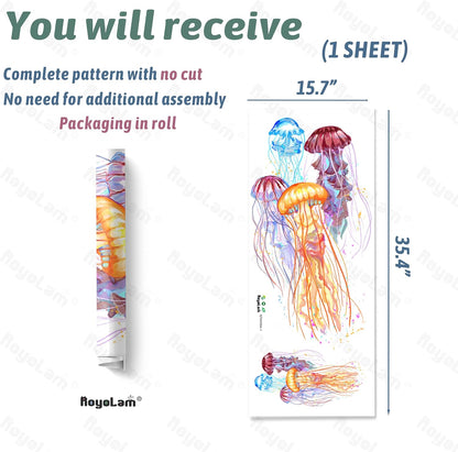 Colorful Beautiful Jellyfishes Wall Decal Nursery Sea Animal Marine Organism Wall Sticker Removable Peel and Stick Waterproof Wall Art Decor Stickers for Kids Baby Classroom Living Room