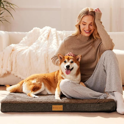 Patas Lague Orthopedic Large Dog Bed Washable Pet Sofa Mat 42''X28'' Brown | Egg-Crate Foam Dog Couch For Large Sized Dogs, Waterproof Removable Cover, Soft Pet Crate Bed With Nonskid Bottom