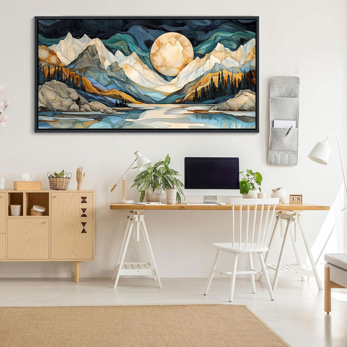 JEAWA Framed Canvas Wall Art - 24x48 Inchs Large Abstract Painting Decor, Textured Mountain Pictures as Gifts for Friends, Modern Art Prints for Bedroom Living Room Bathroom Home Decoration