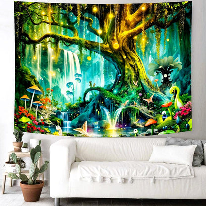 Delur Magical Forest Tapestry Fantasy Tree of Life Enchanted Fairy Tale Forest Tapestry Mystical Psychedelic Nature Landscape Wall Hanging Headboard for Bedroom Living Room Home Decor (51.2" x 59.1")