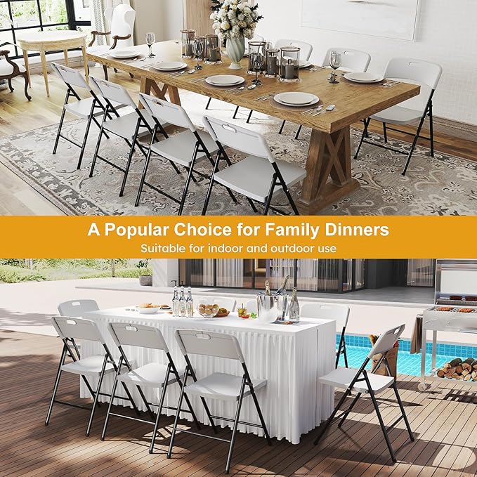 12 Pack Folding Chairs, 700lbs Capacity Heavy Duty Folding Chair with Reinfoced Steel Frame for Indoor/Outdoor Use, White Plastic Foldable Chairs for Party, Patio, Meeting, Wedding and School