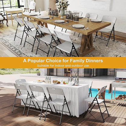 12 Pack Folding Chairs, 700lbs Capacity Heavy Duty Folding Chair with Reinfoced Steel Frame for Indoor/Outdoor Use, White Plastic Foldable Chairs for Party, Patio, Meeting, Wedding and School
