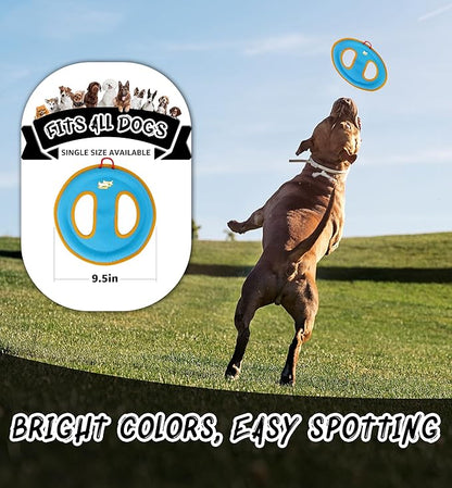 Dog Flying Disc Dog Flyer Toy for Fetch, Durable Nylon 9.5" Diameter with Soft and Thick Edges, Gentle on Teeth & Gums, Lightweight & Water Floating, Outdoor Play for All Breeds (C-Blue/Orange)