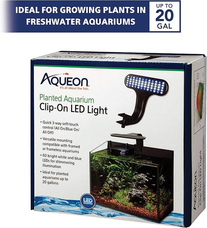 Aqueon Clip-On LED Aquarium Fish Tank Light for Planted Growing Plants for Up To 20 Gallon Aquariums
