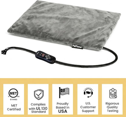 Cat Heating Pad, Heated Cat Bed with 5 Heat Levels, Timer & Auto Shut-Off, Waterproof Warmer with Thick Fleece Cover, Chew-Resistant Cord, for Indoor & Sheltered Outdoor Use (Gray, Small)