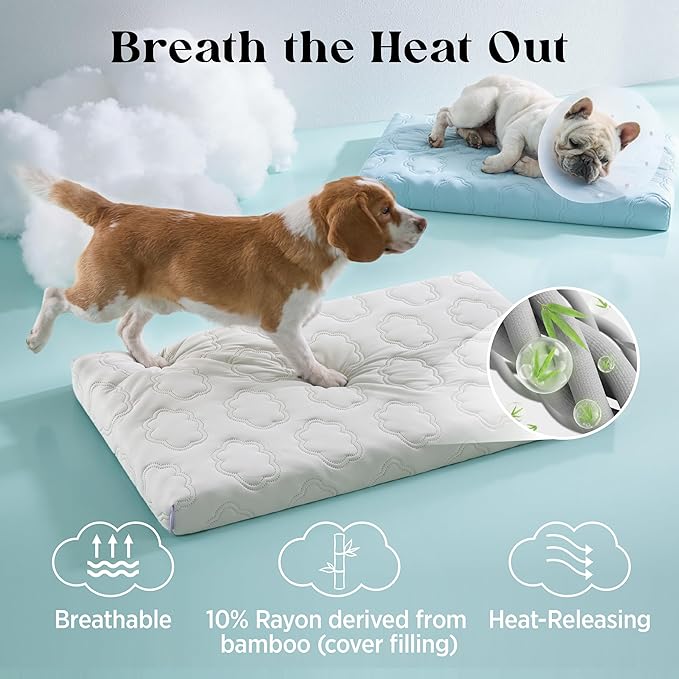 LE SURE ApexCloud™ Small Cooling Dog Bed with Washable Cover, 23x17 Inch | Q-Max>0.5 Cool-Touch Fabric, Orthopedic Egg Crate Foam,Breathable Non-Slip Summer Mat,For Active Senior Long-Haired Pets,Grey