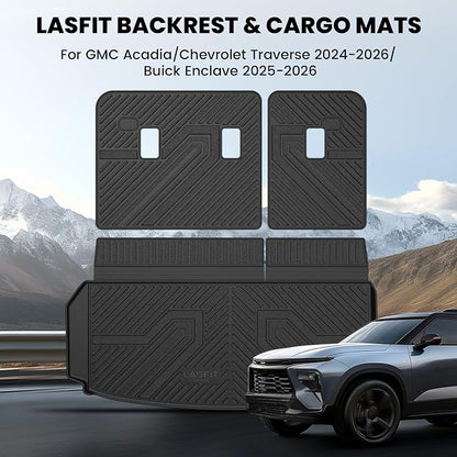 LASFIT Trunk Mat with Backrest Mat for Chevrolet Chevy Traverse 2024-2026 & GMC Acadia 2024-2026 & Buick Enclave 2025-2026, All Weather TPE Custom Fit Cargo Mat Trunk Liner with Backrest Mat, Black