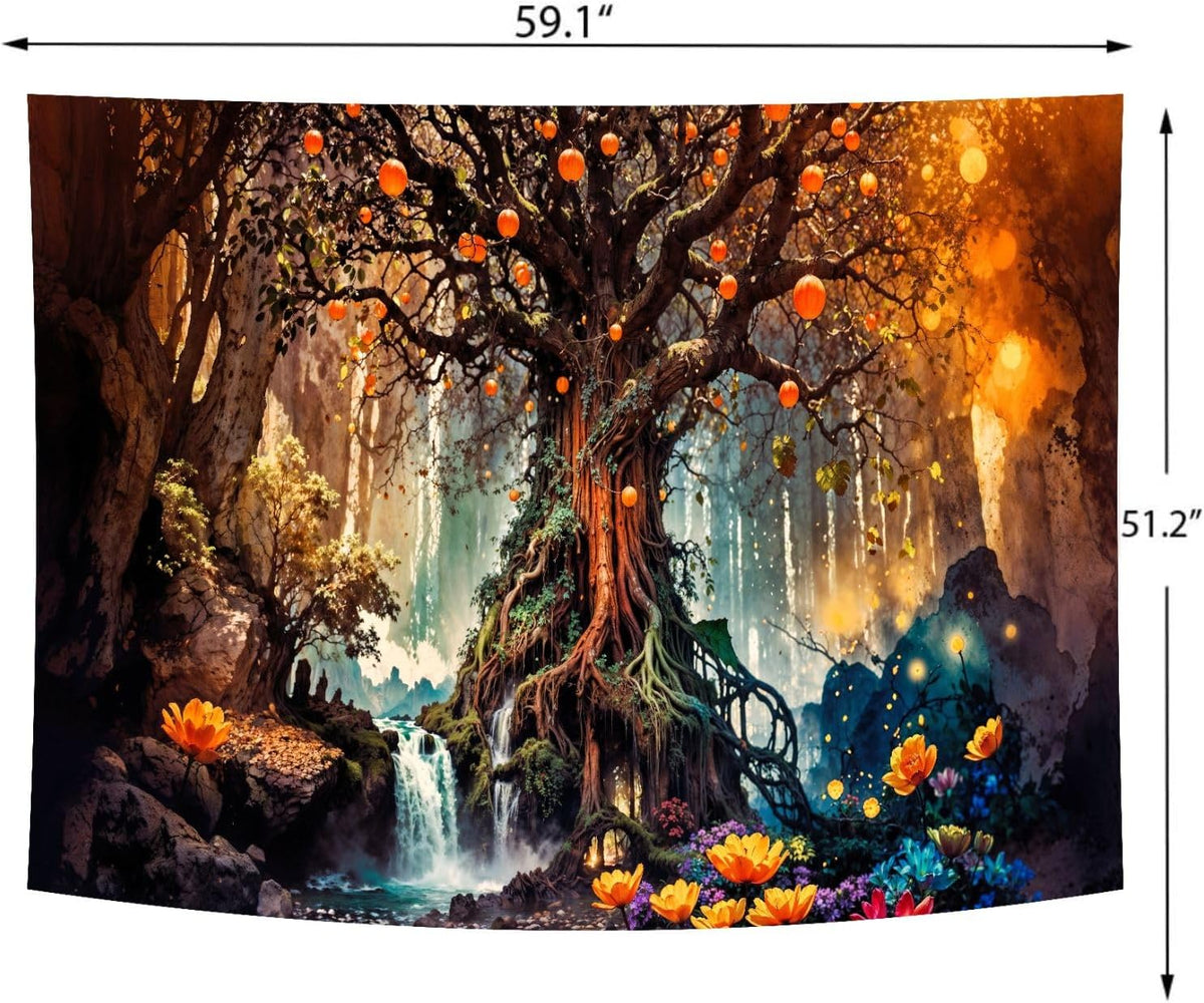 Delur Magical Forest Tapestry Fantasy Tree of Life Fairy Tale Enchanted Mystical Forest Tapestry Psychedelic Nature Landscape Wall Hanging Headboard for Bedroom Living Room Home Decor (51.2" x 59.1")