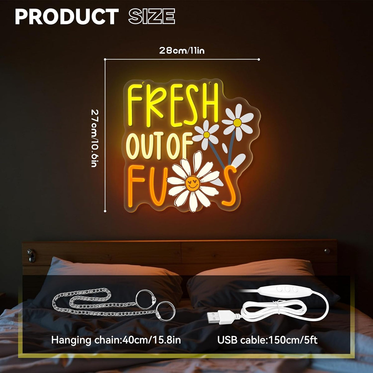FRESH OUT OF FUS Neon Sign, Funny Novelty Neon Signs for Wall Decor, Dimmable Acrylic Neon Lights for Living Room Bedroom Party Decorations, Perfect Gifts