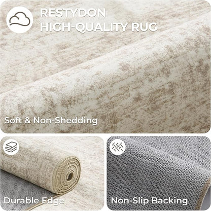 Kitchen Runner Rugs Non Skid Washable - 2.5 x 10 Runner Rug with Anti Slip Backing, Ultra-Thin Soft Rug Runner for Hallway, Bedroom, Living Room (2.5'x10', Beige/Ivory)