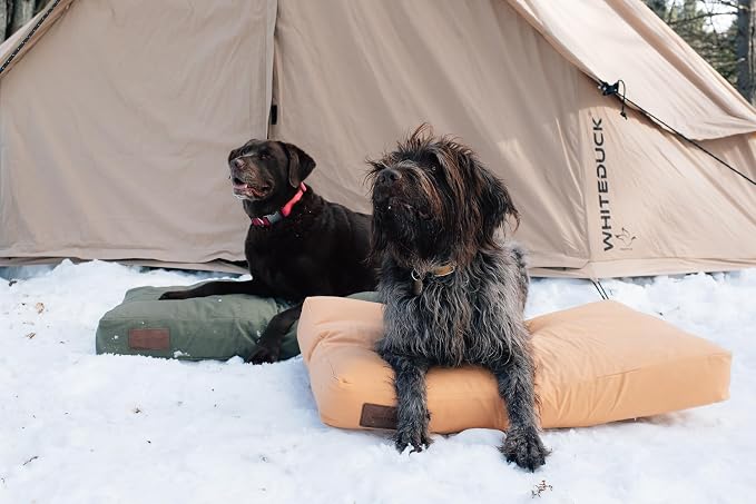 WHITEDUCK Outdoor Dog Bed Heavy-Duty 12oz Canvas, Water-Repellent Cotton, Machine Washable Removable Cover with Full-Length Zipper, Dog Bed for Large Dogs & Crate, (Olive) 28" Lx20 Wx4.3 th (S)