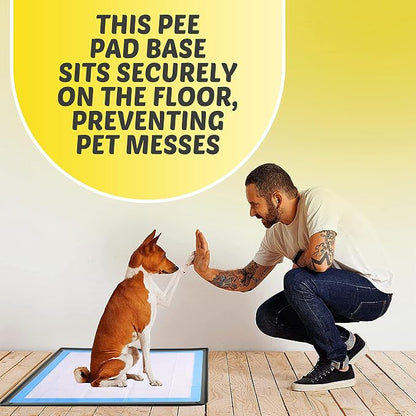 Dog Pee Pad Holder Tray Fits for 24” x 36” Pee Pads - 1 Pack - Grey | Corner Lock Holes, Raised Edges, Non-Spill, Easy to Clean Silicone Dog Potty Tray Holder, For Indoor Floor Protection