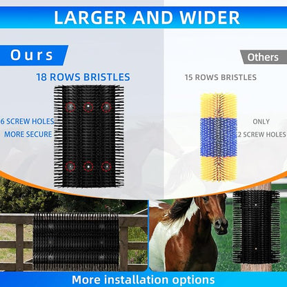 Extra Large Size Livestock Scratching Brush, Upgraded Horse/Goat/Cow/Cattle Scratcher Brush for Grooming, Itch Relief Horse Scratcher Brushes Kit with Two Sets of Mounting Screws(4-Pack,Black)