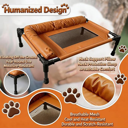 Small Elevated Dog Bed,Cooling Hammock with Soft Edge Pillow,Features Non-Slip Base Portable Pet Travel Cot,Indoor Outdoor Universal(31.5" L x 23.62" W x 6.69" H)