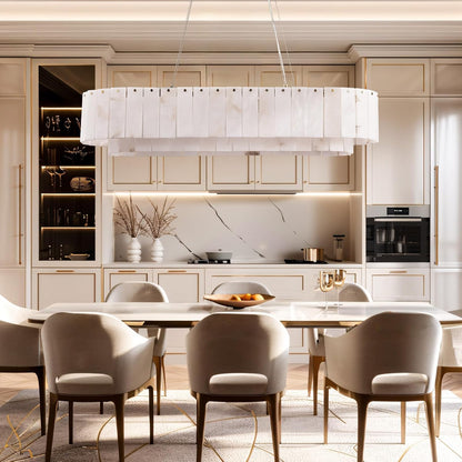 Alabaster Rectangular Chandelier for Dining Room, L39in Modern Chandeliers, Adjustable Marble Pendant Light Fixture, Rectangle Chandelier for Dining Table Living Room Kitchen Island (Bulbs INCL)