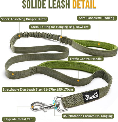 SlowTon No Pull Dog Harness with Front Clip - Heavy Duty, Soft Padded | Neck & Chest Adjustable, Tactical Pet Vest and Leash Set for Large Medium Sized Dogs, for Easy Walk & Training, Green XL