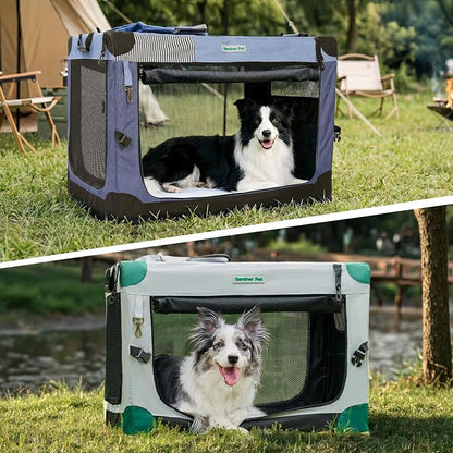 Gardner Pet Soft Collapsible Dog Crate - 26 Inch Portable Travel Dog Crate for Puppy/Small Dogs Indoor & Outdoor, 3-Door Pet Crate with Durable Mesh Windows & Storage Bag, Grey