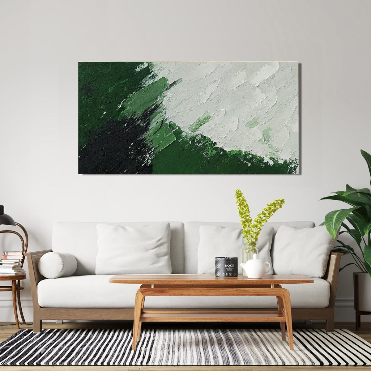 AIXMGSJS Canvas Wall Art Decor Wall Art Pictures for Living Room Canvas Art Wall Decor Green Abstract Wall Art Prints Modern White Wall Art Abstract Artwork for Walls Home Office Decor 20" X 40"
