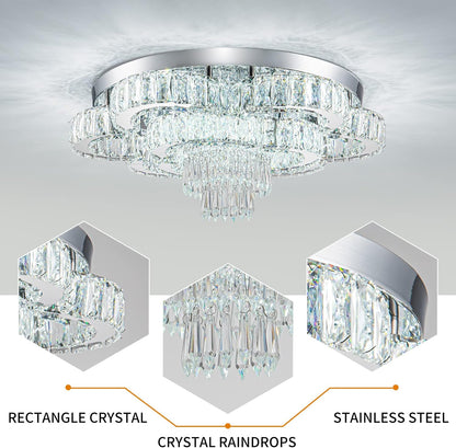 21 Inch Crystal Chandeliers with Remote Control LED Chandelier Modern Mount Flush Mount Chandelier Ceiling Light Fixtures for Bedroom Living Room Dining Room(Dimmable)