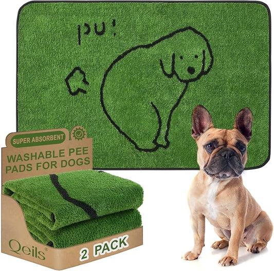 Reusable Puppy Pads , Washable Pee Pads for Dogs 36" x 24" 2 Pack | Super Absorbent & Leakproof Potty Training Pads, Plush Grass-Look With Non-Slip Backing For Crates, Playpens & Small Pets