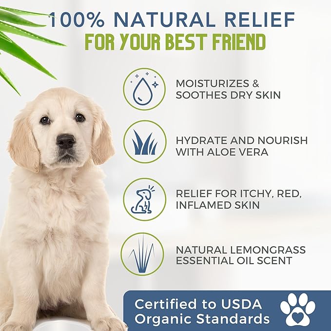 4-Legger Certified Organic Dog Shampoo - All Natural and Hypoallergenic with Aloe and Lemongrass, Soothing for Normal, Dry, Itchy or Allergy Sensitive Skin - Biodegradable - Made in USA - 16 oz
