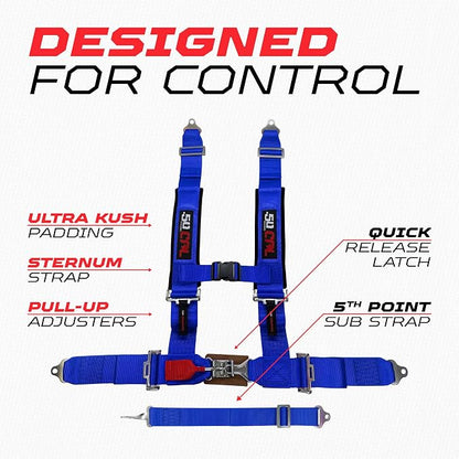 1pc Blue 5 Point Harness for Bucket Seat, Latch Release, 9 Color Options, Racing Harness 5 point, Race Car, UTV, RZR [6003]