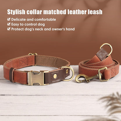 Didog Soft PU Leather Dog Collar for Large Dogs,Classic Adjustable Dog Collars with Quick Release Metal Buckle,Easy Clean and Comfortable with Nylon Lining,Brown,L Neck 15-23"