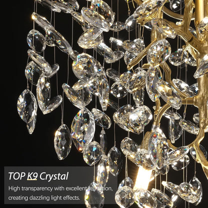 Modern Gold Crystal Tree Branches Chandelier,21 Inchs 6 Lights Modern Round K9 Crystal Chandeliers for Dining Room, Bedroom, Living Room, Foyer,Kitchen Island