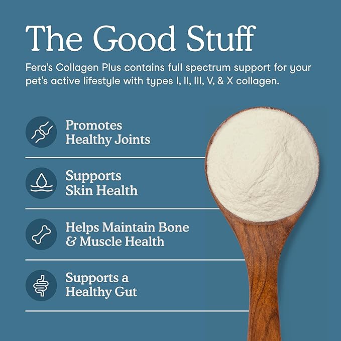 Fera Pets Cat & Dog Collagen Powder - Bone, Gut, Joint and Skin Supplement - 5 Types of Collagen + Clinically Studied UC-II® - 4.23 oz