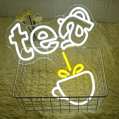 Tea Neon Sign Teapot LED Neon Light White Tea Bar Neon Sign Decor Hanging for Coffee Station, Teahouse, Restaurants, Home, Farmhouse, Kitchen Decoration