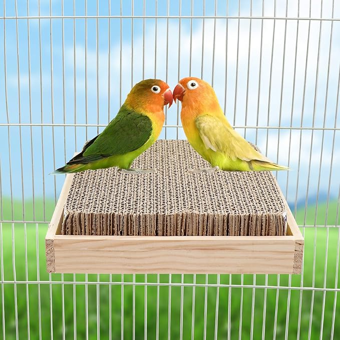 Bird Perch Stand Platform with Cardboard Toys, Parrot Chewing Toys, Parakeets Foraging Toys, Bird Paw Grinding Perch, Cage Accessry for Small Birds Parakeets Conure Cockatiels Lovebird