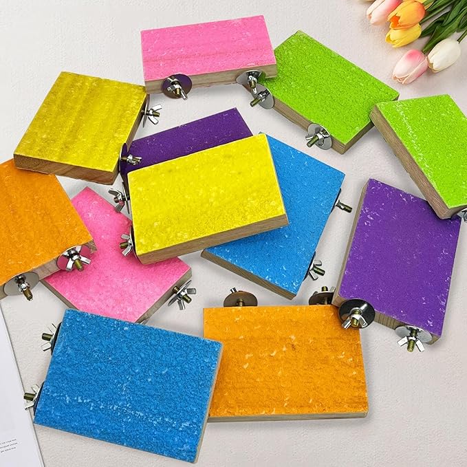 kathson 12 Pcs Bird Perch Stand Toy Colorful Wood Paw Grinding Stick Parrot Perch Stand Holder Platform Bird Cage Accessories for Pet Bird Parakeet Cockatiels Lovebirds (6 Random Colors)