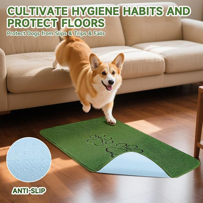 Homimp Washable Pee Pads for Dogs, 4 Pack Super Absorbent Reusable Puppy Pads, Green Long Wool Fake Grass for Potty Training, Upgrade Non-Slip and Leak-Proof,Floor, Couch, Bed, and Crate,Green 30"×34"