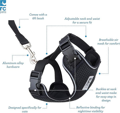 RC Pets Adventure Kitty Cat Harness | Adjustable Airmesh Vest with D-Ring and 6ft Leash for Walking and Travel | Azalea, Large