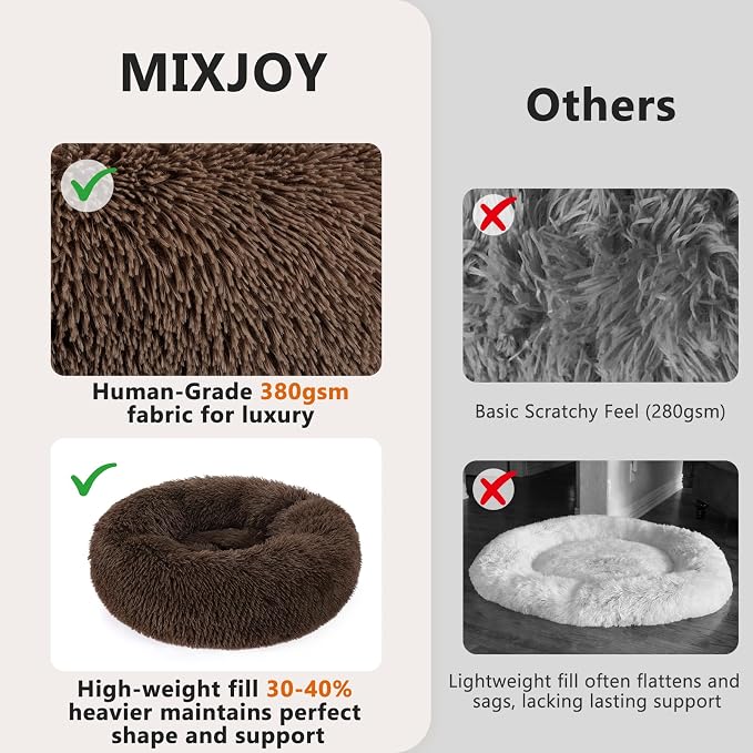 MIXJOY Orthopedic Dog Bed Comfortable Donut Cuddler Round Pet Beds Ultra Soft Washable Dog and Cat Cushion (20''/23''/27''/30'') (27'', Coffee)