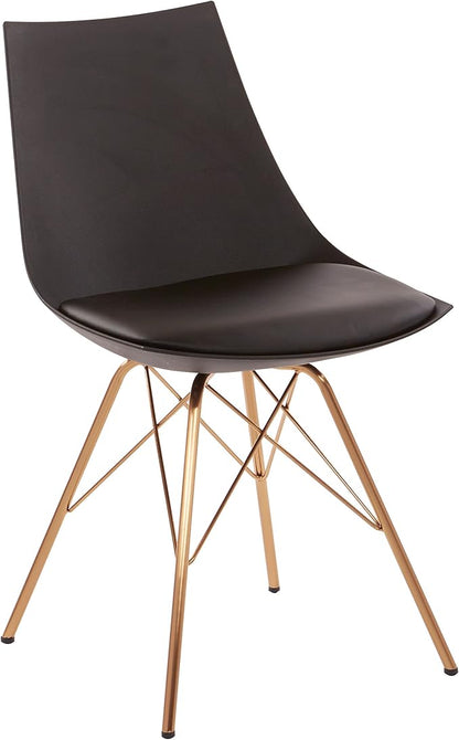 OSP Home Furnishings Oakley Mid-Century Modern Bucket Dining Chair with Faux Leather Padded Seat, Black