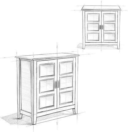SIMPLIHOME Burlington SOLID WOOD 30 inch Wide Transitional Low Storage Cabinet in White for the Living Room, Entryway and Family Room