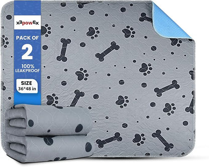 Washable Pee Pads for Dogs 2 Packs 36’’ x 48’’ Reusable Puppy Pads Waterproof Pet Mat Heavy Absorbent Leakproof Dog Playpen Mat for Crate, Whelping and Indoor Potty Training