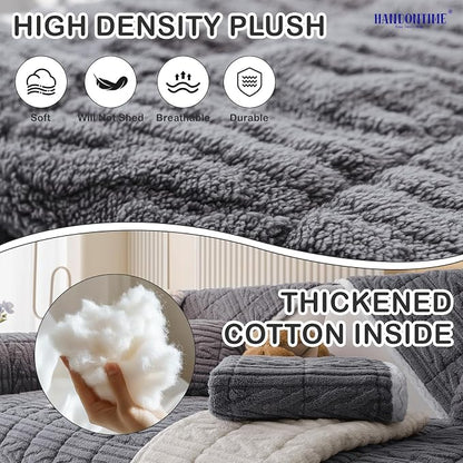 HANDONTIME Fuzzy Dog Couch Cover Washable, Pet-Friendly Sofa Covers Non-Slip Geometric Jacquard Pet Protector Furniture Cover for 3 Cushion Sofa Cozy Fuzzy Dog Mat for Couch (Grey, 35.4" x 94.5")