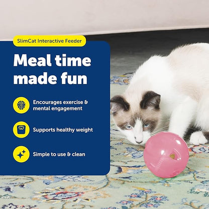 PetSafe SlimCat Interactive Feeder - Combines Play with Mealtime - Adjustable Portions - BPA-Free Plastic - Slow Feeder for Digestion - Lightweight, Dishwasher-Safe Toy - Pink