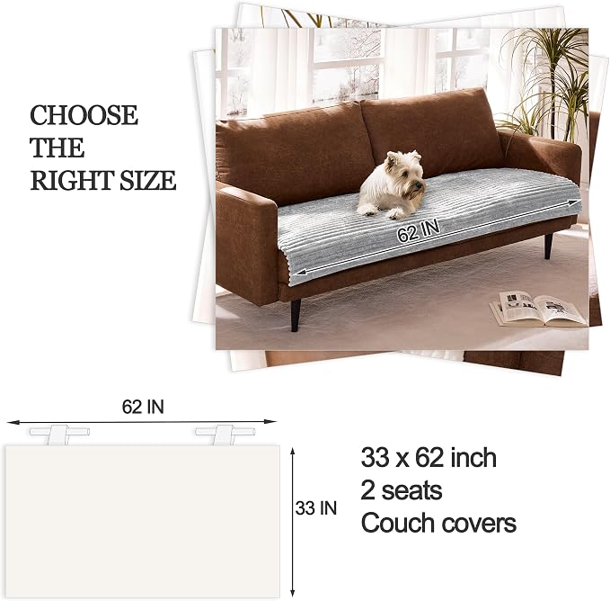 Waterproof Dual Non-Slip Couch Cover for Dogs, Fuzzy Soft Pet Couch Covers for 2 Cushion Sofa loveseat, Pet Friendly Soft Dog Bed Covers Sofa Cover Washable (Seagull Gray, 33" x 62" 1 Pack)