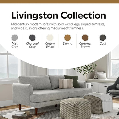 SIMPLIHOME Livingston 76-inch Wide Sofa in Mist Grey Woven-Blend Fabric, Handcrafted Loveseat Couch for Living Room or Family Room, Mid-Century Modern Style, Solid Wood Frame