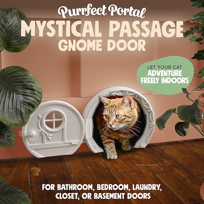 Gnome® Door Cat Door for Interior Doors - Stylish & Functional with No Flap, Lockable, and Easy Installation, Spacious Large Kitty Door for Cats Up to 20 lbs, Private and Comfortable Pet Door
