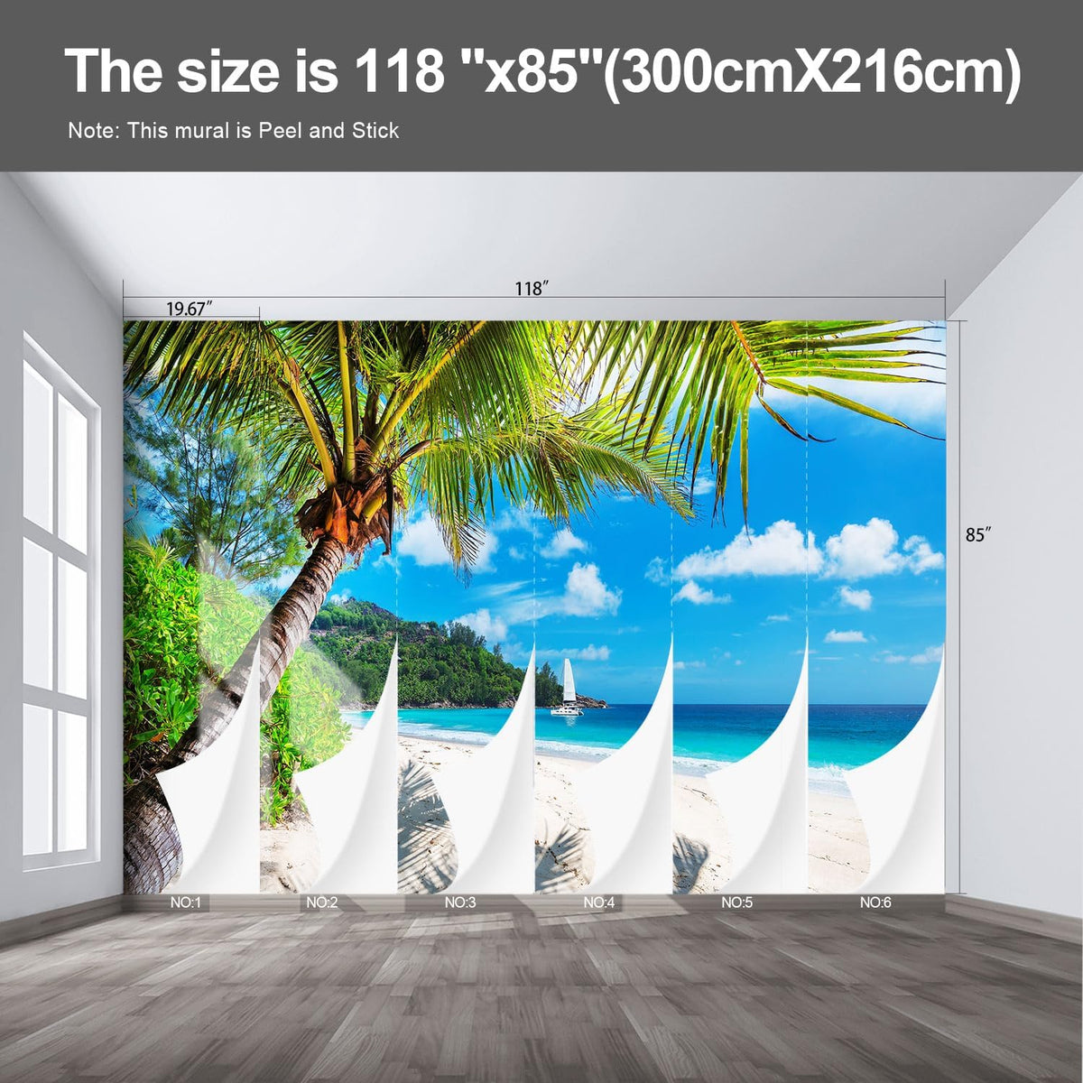 Beach Wall murals Peel and Stick Wallpaper for Bedroom Living Room - 85"x118"