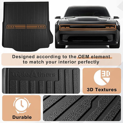TripleAliners All-Weather Mats Compatible with 2026 2025 2024 Dodge Charger EV Accessories Floor Liners Trunk Cover Custom Fit TPE Heavy-Duty Liners (Trunk Mat)