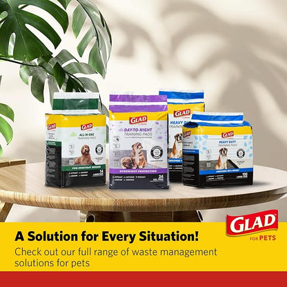 Glad for Pets Giant Activated Carbon Training Pads, 30 x 36 In, 24 Ct, 3-Pk | Adhesive backing and wall protection for leak-proof, super-absorbent day-to-night coverage