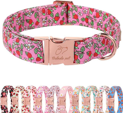 Sweet Strawberry Dog Collar, Cute Pink Summer Pet Collar with Metal Buckel, Durable Adjustable Designer Dog Collars for Small Medium Large Dogs M