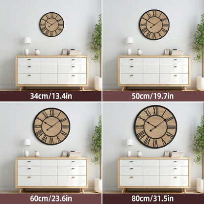 Large Wall Clock for Living Room Decor, Non Ticking Silent, Battery Operated Modern Vintage Wood Wall Clock Oversized Decorative Wall Clock for Bedroom Kitchen Farmhouse Office Decor