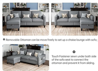 Sectional Sofas Couches for Living Room Convertible 3-Seater 78" L Shaped Couch for Small Spaces, Grey Pet-Friendly Modern Linen Fabric Sofa & Washable Covers for Apartments Studios Dorms