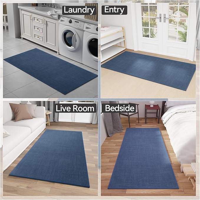 Kitchen Mat, Cushioned Non Slip Rugs for Kitchen Floor, Absorbent Runner Comfort Standing Mats Washable for Kitchen, Office, Home (Dark Blue, 35.4"x71")